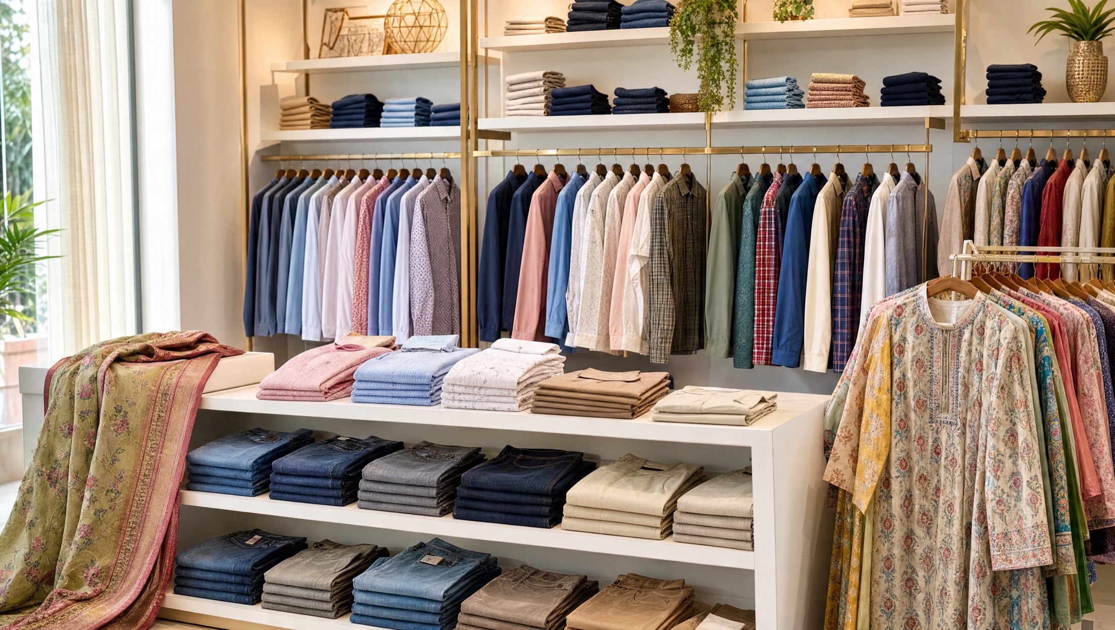 Diverse readymade clothing range